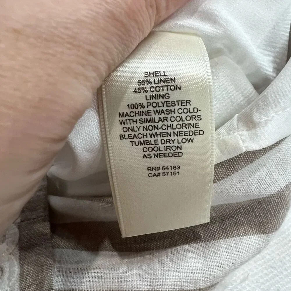 Eliza J Tan White Striped Detailed Hem Linen Cotton Blend Shift Dress Sz 6 Women - Picture 7 of 8